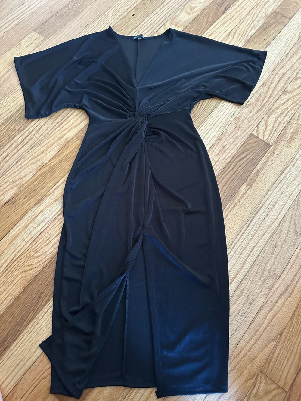 Fashion Nova Black One-Shoulder Twist Midi Dress